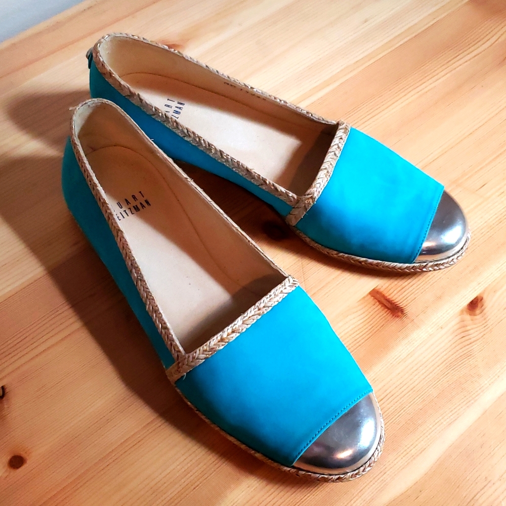 Stuart Weitzman turquoise espadrills.